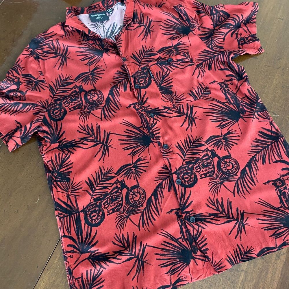 Harley-Davidson Men's Celebration Allover Shirt XL Red All Over Tropical Print